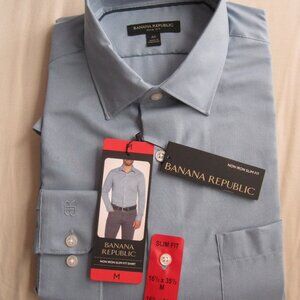 Banana Republic Men's Non-Iron Slim Fit Dress Shirt, Blue (M), (1502)